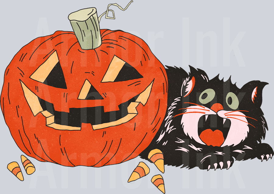 Halloween Pumpkin Cat DTF transfer
