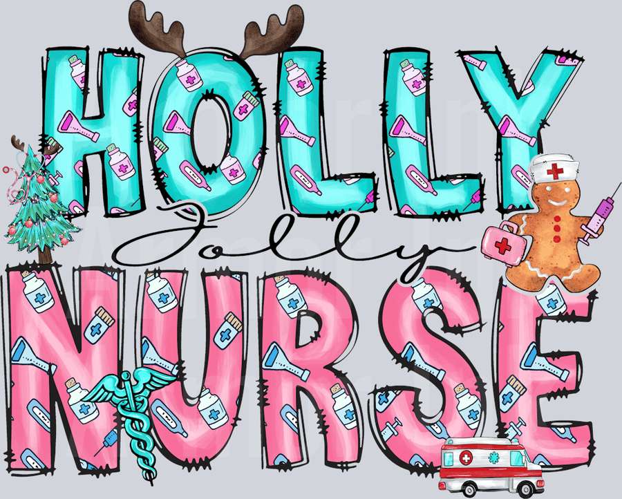 Holly Jolly Nurse DTF transfer