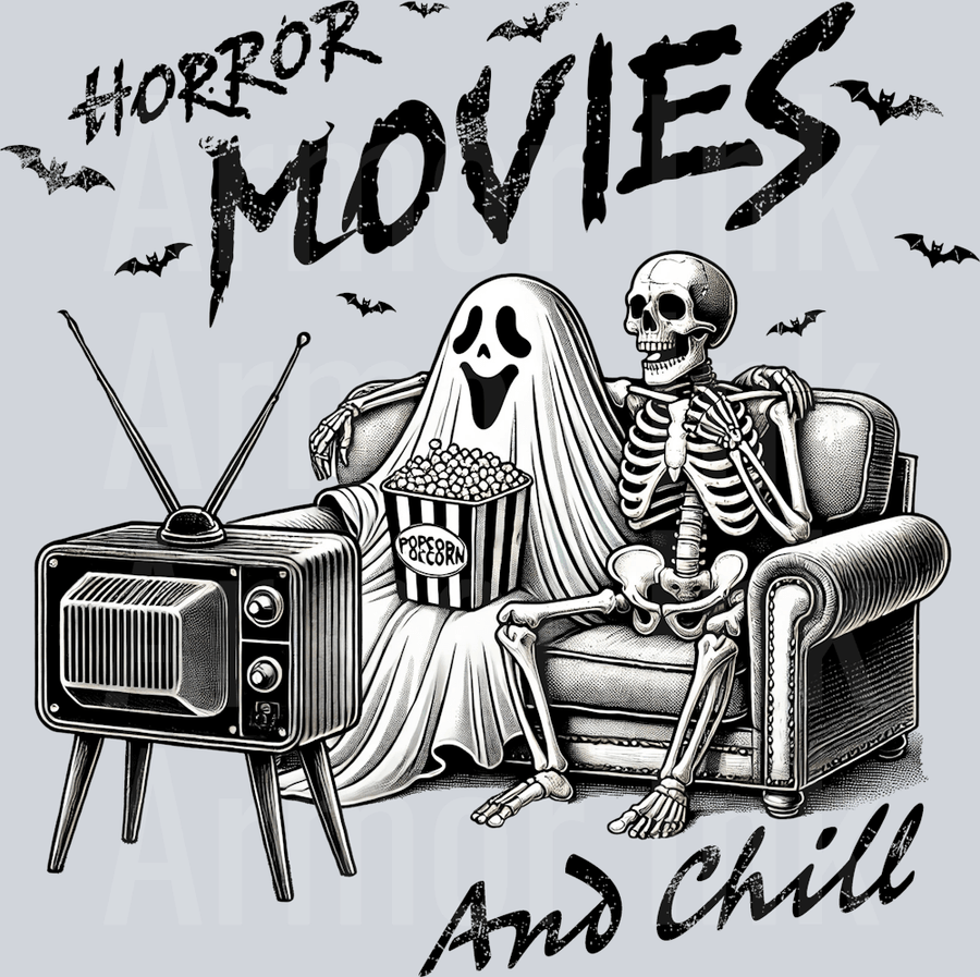 Horror Movies And Chill (black) DTF transfer