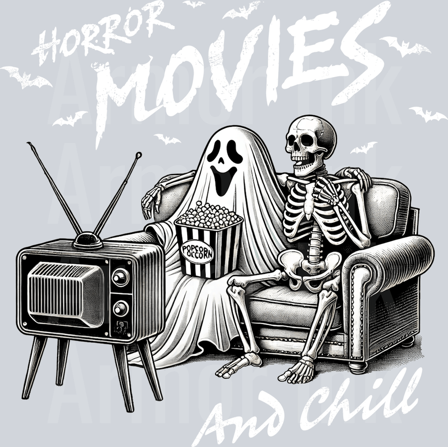 Horror Movies And Chill (white) DTF transfer
