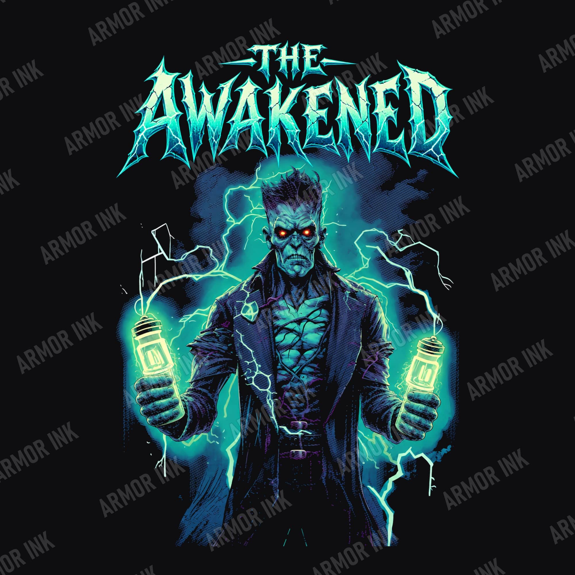 The Awakened Halloween Shirt, Frankenstein Monster Graphic Tee, Mad Scientist Horror T-Shirt, Unisex Black Tee