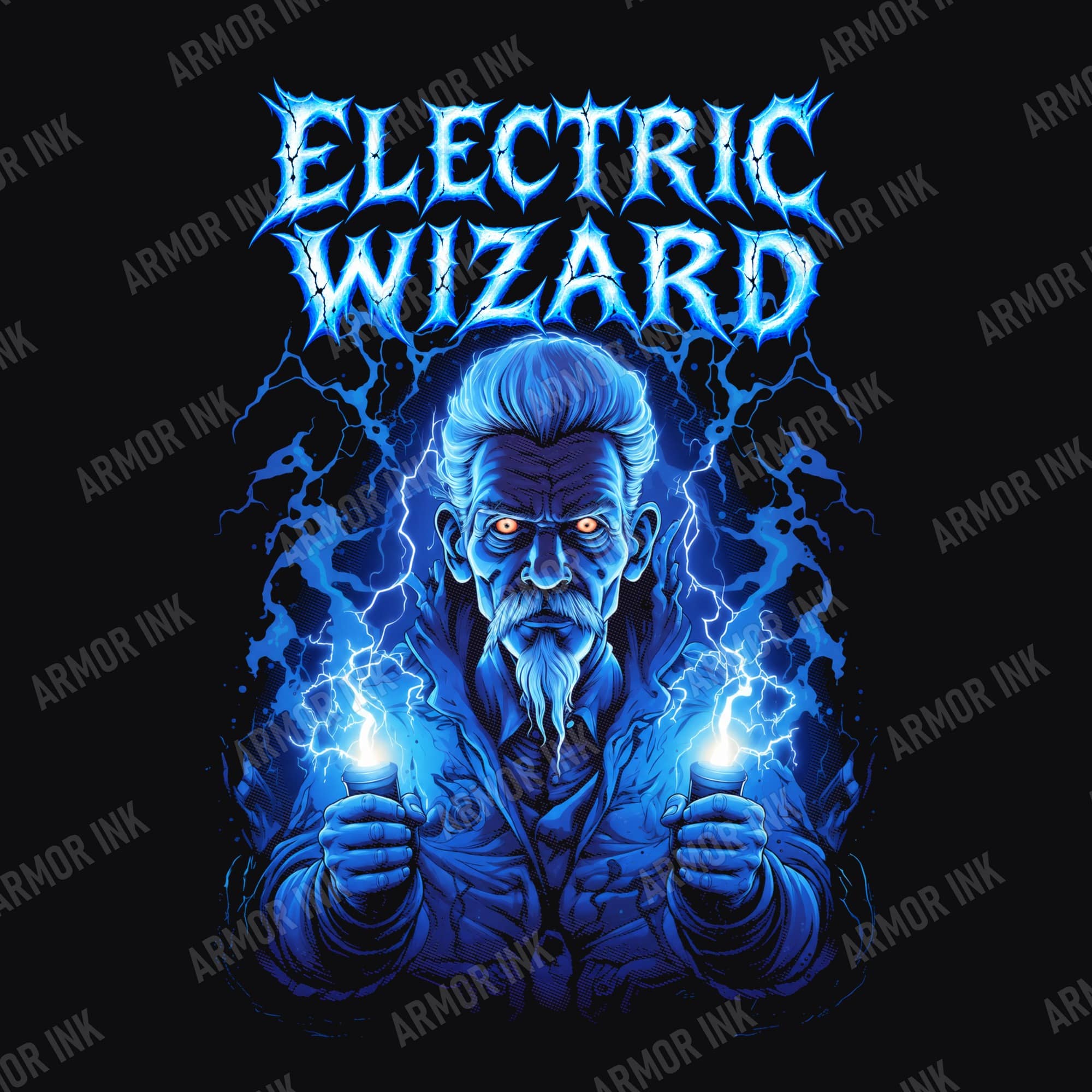Lightning Wizard Shirt, Blue Sorcerer Halloween Graphic Tee, Dark Fantasy Horror T-Shirt, Unisex Black Tee