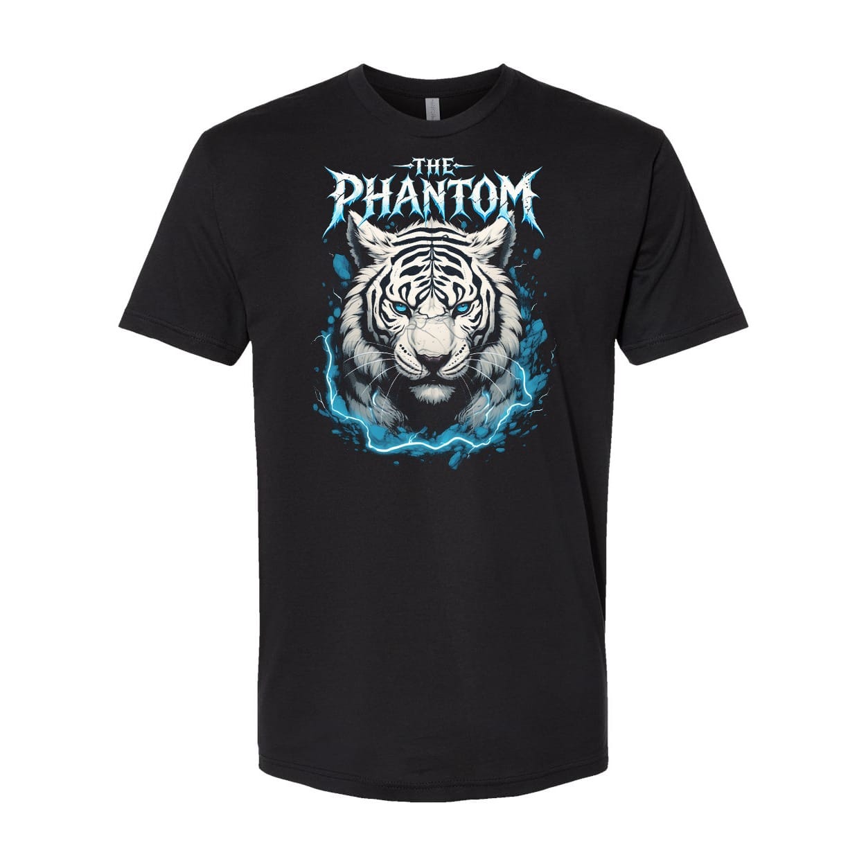 White Tiger Shirt, Lightning Tiger Graphic Tee, Ice Blue Tiger T-Shirt, Big Cat Unisex Black Tee