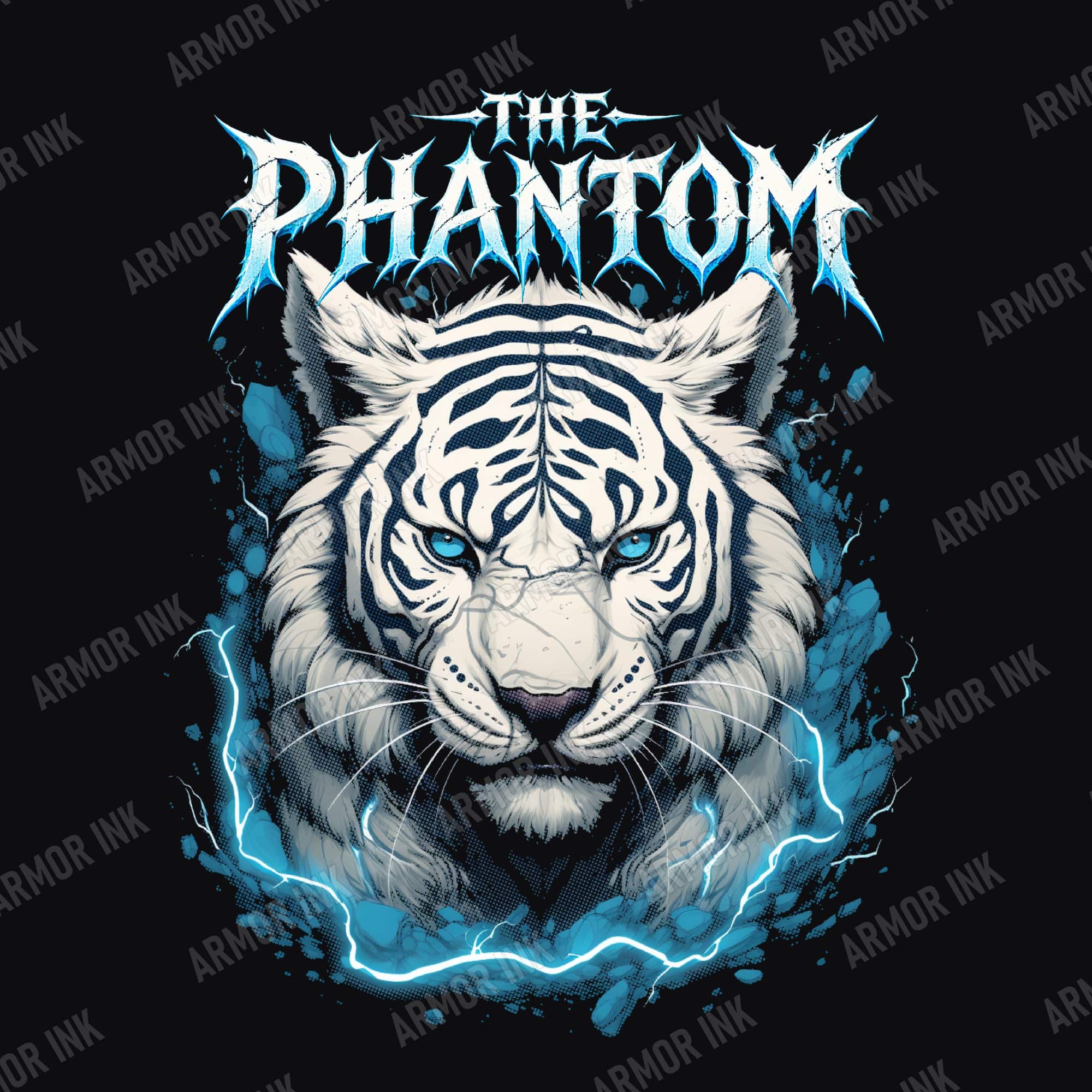 White Tiger Shirt, Lightning Tiger Graphic Tee, Ice Blue Tiger T-Shirt, Big Cat Unisex Black Tee