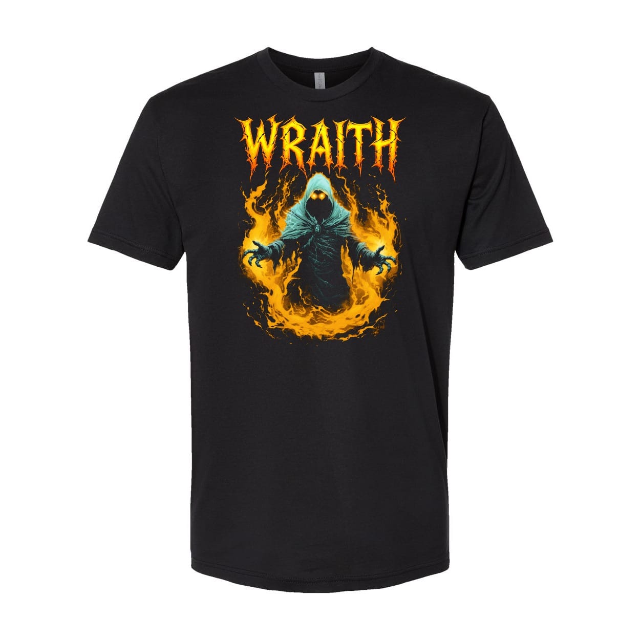 Wraith Halloween Shirt, Hooded Ghost Specter Graphic Tee, Flaming Ghost Horror T-Shirt, Unisex Black Tee