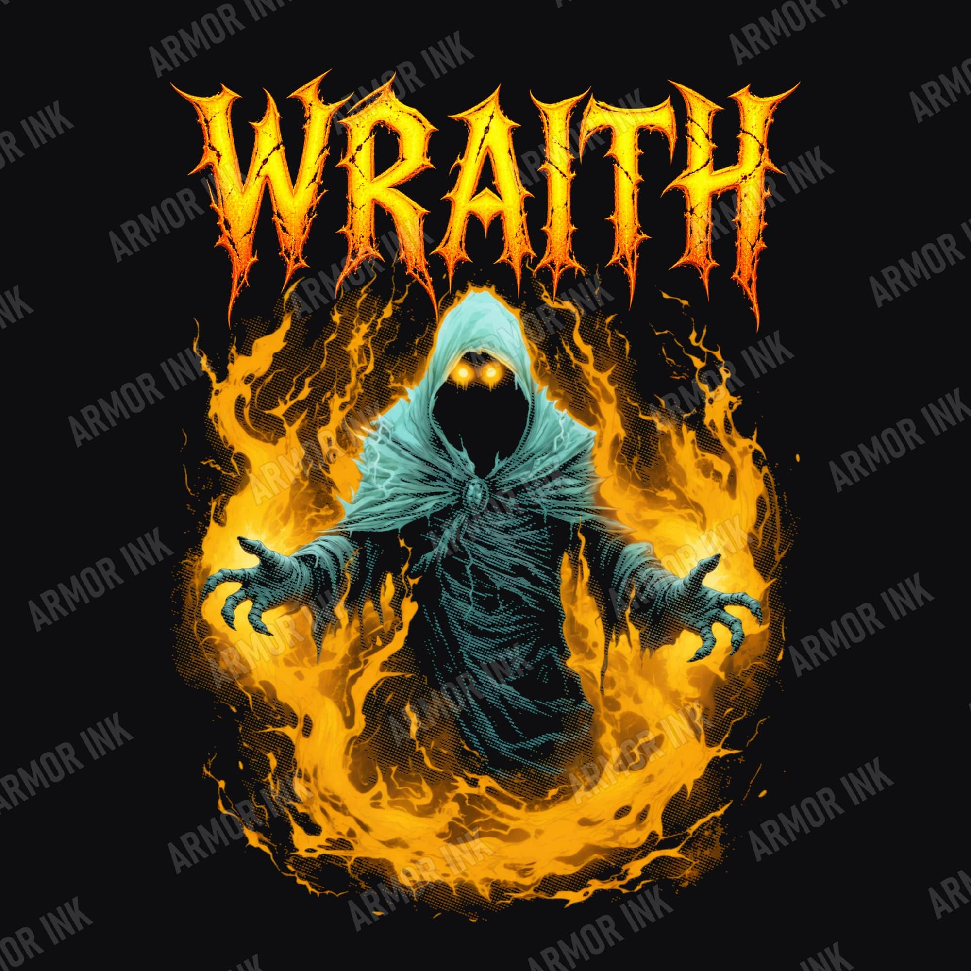Wraith Halloween Shirt, Hooded Ghost Specter Graphic Tee, Flaming Ghost Horror T-Shirt, Unisex Black Tee