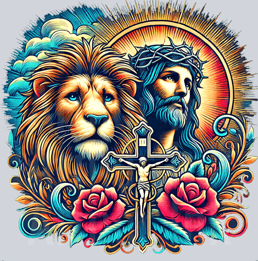 Jesus Lion Cross Art