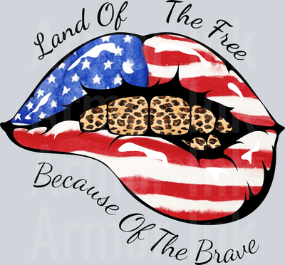 Land Of The Free Because Of The Brave Lips DTF transfer