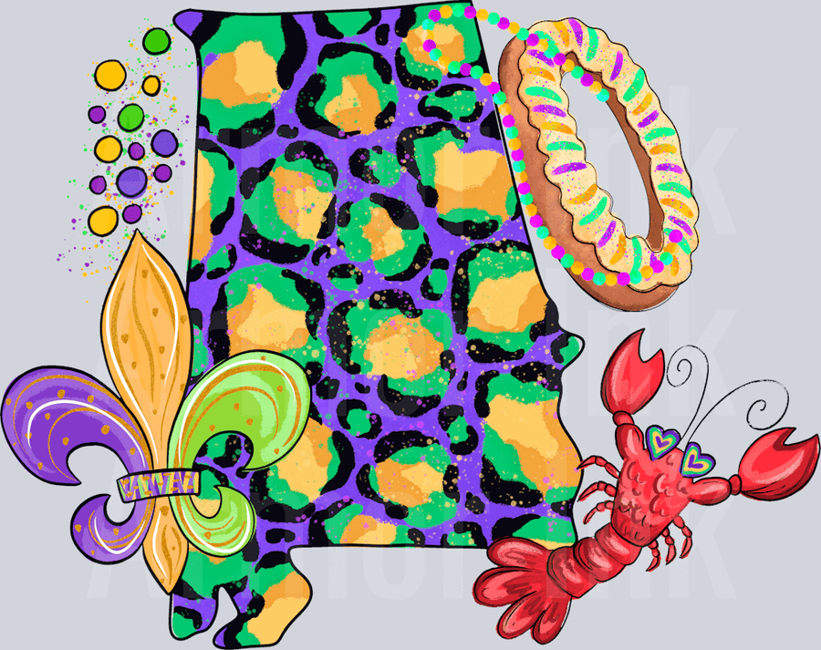 Mardi Gras Alabama DTF transfer