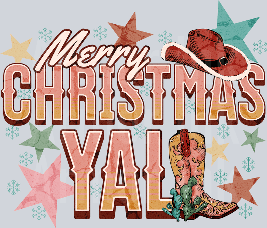 Merry Christmas Yall Cowgirl DTF transfer