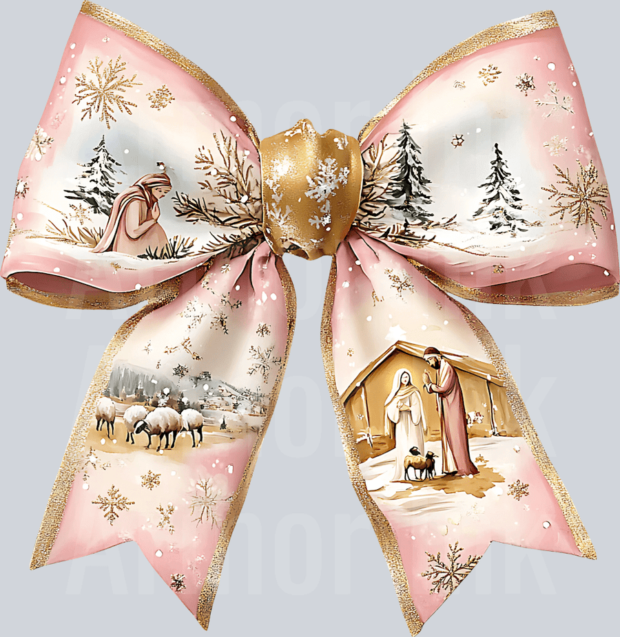 Nativity Scene Coquette Bow DTF transfer