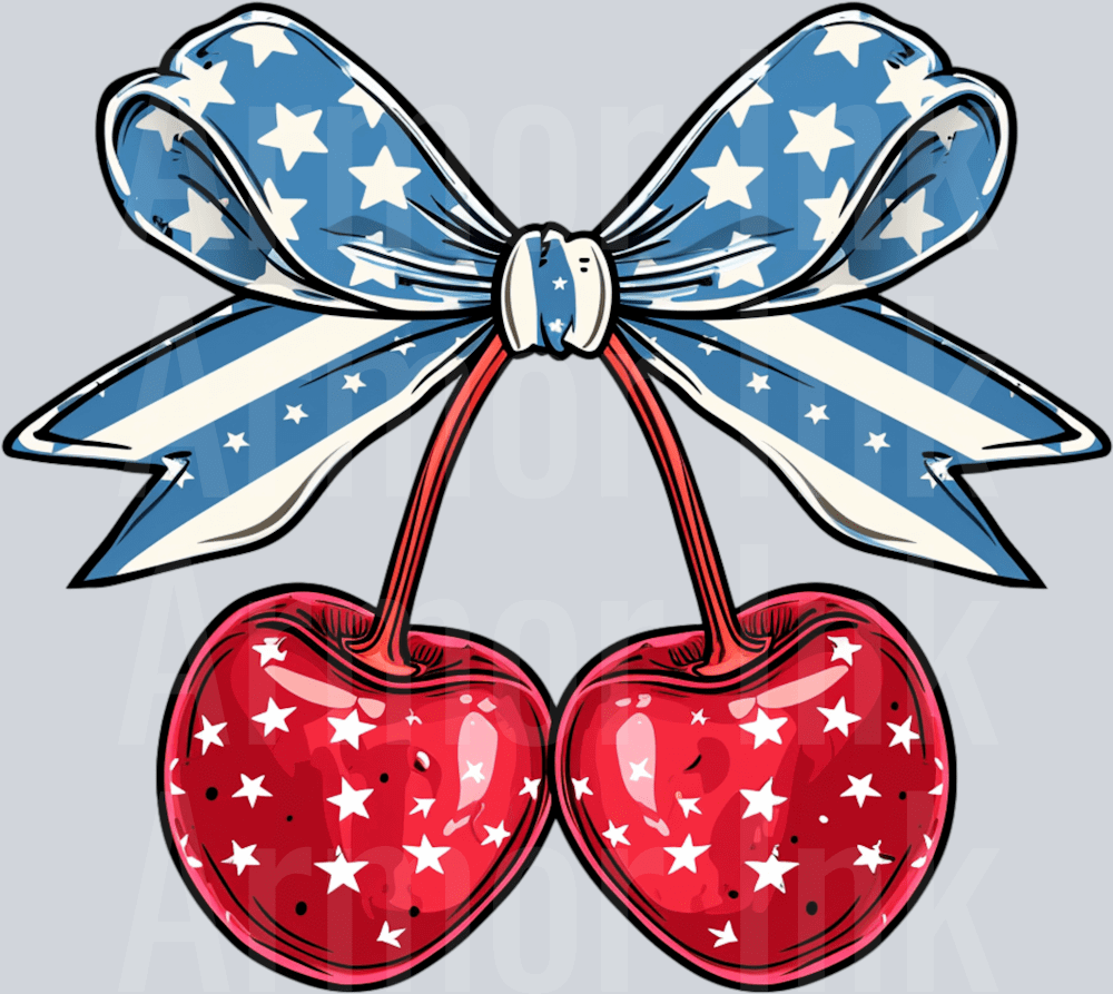 Patriotic Bow And Cherry DTF transfer