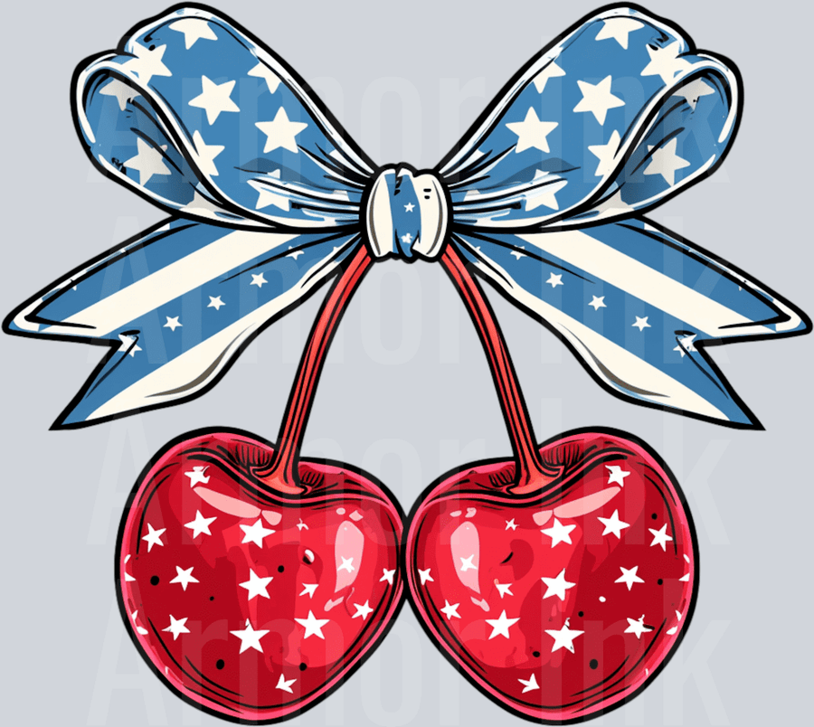 Patriotic Bow And Cherry DTF transfer