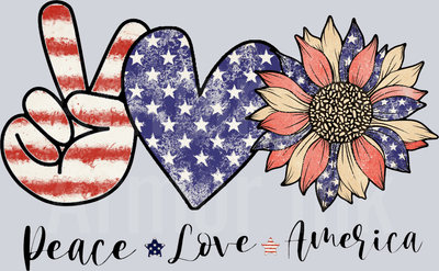 Peace Love America DTF transfer