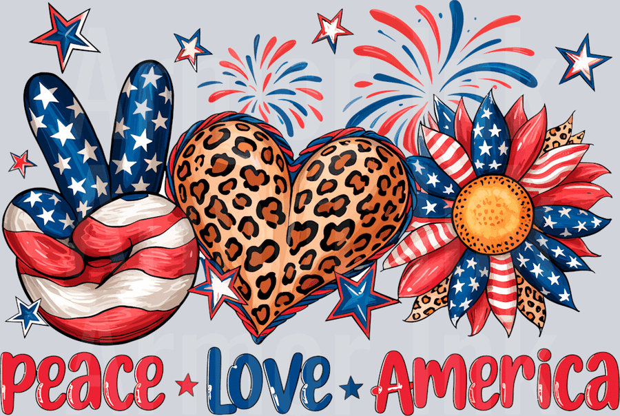 Peace Love America DTF transfer