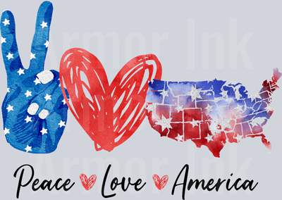 Peace Love America DTF transfer