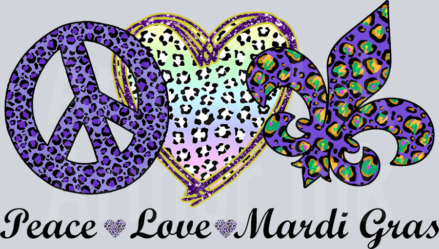 Peace Love Mardi Gras DTF transfer