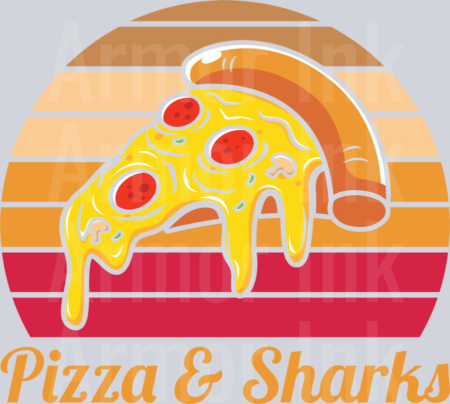 Pizza And Sharks DTF transfer