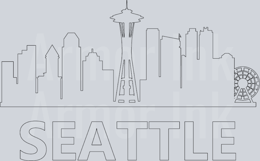 Seatle White With Black Outlines DTF transfer