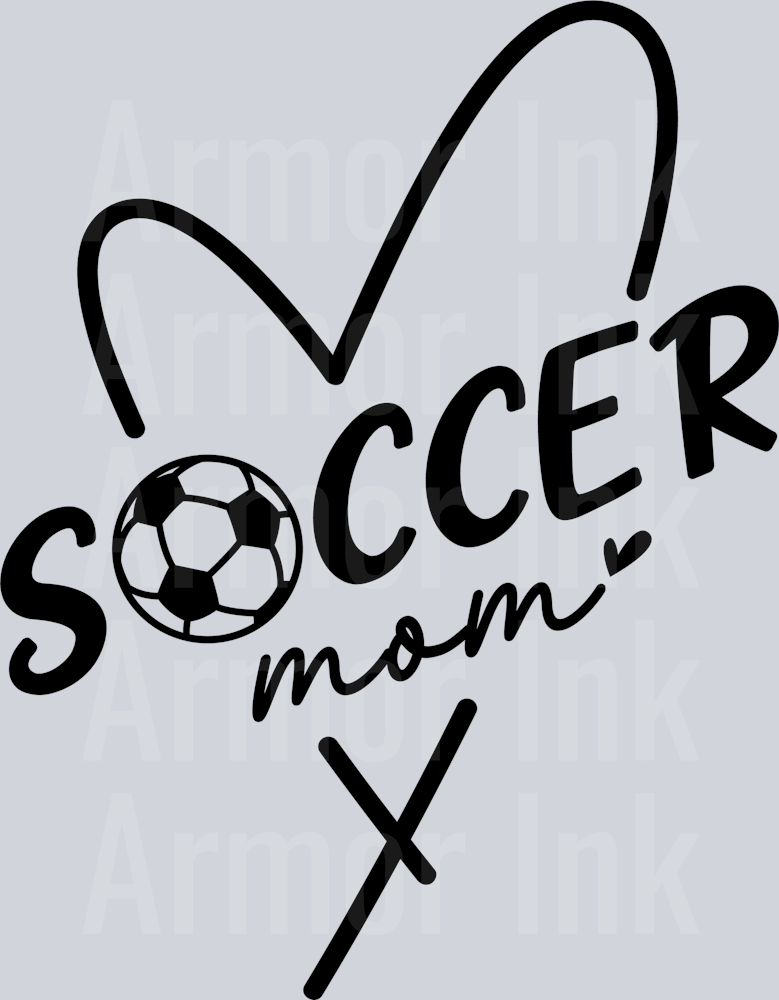 SOCCER mom Heart Black DTF transfer
