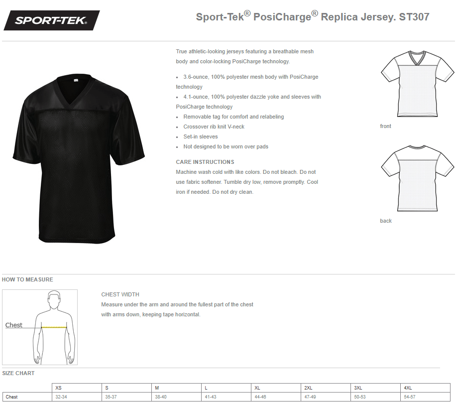 Sport-Tek Replica Jersey Specs
