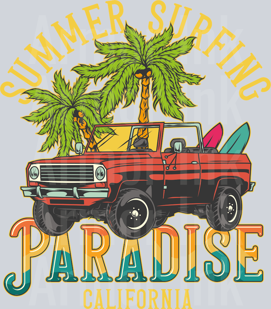 Summer Surfing Paradise California DTF transfer