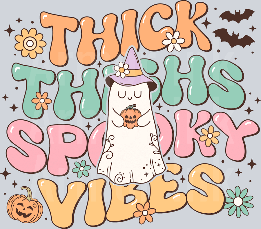 Thick Thighs Spooky Vibes DTF transfer