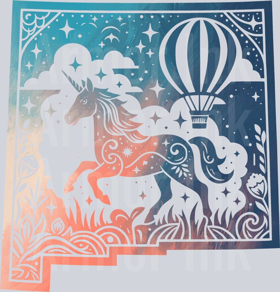Unicorn Balloon Colorsplash Navy Peach DTF Transfer – Ready to Press ...