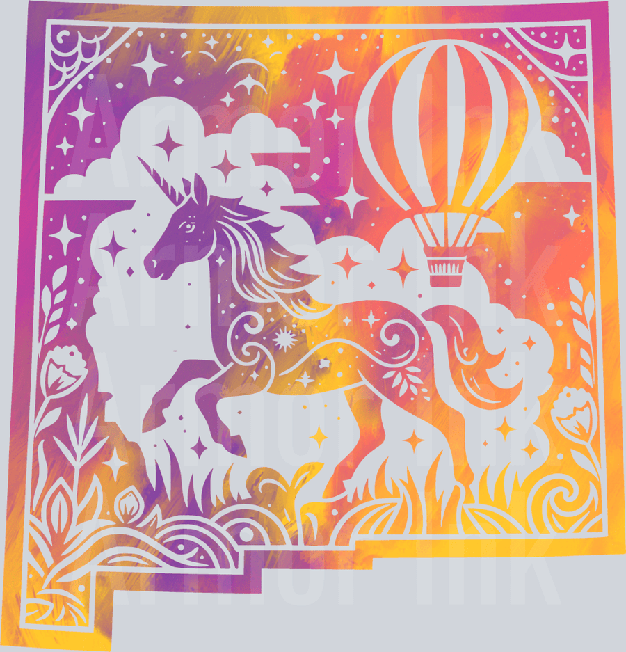 Unicorn Balloon Colorsplash DTF transfer