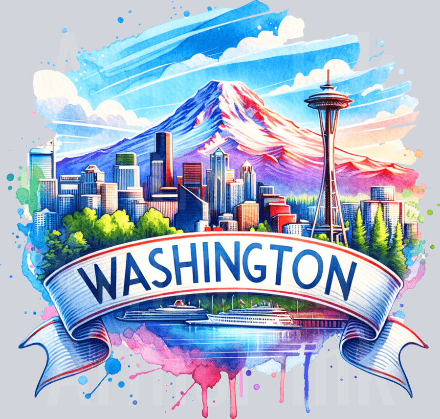 Washington Colorful Blue Words DTF transfer