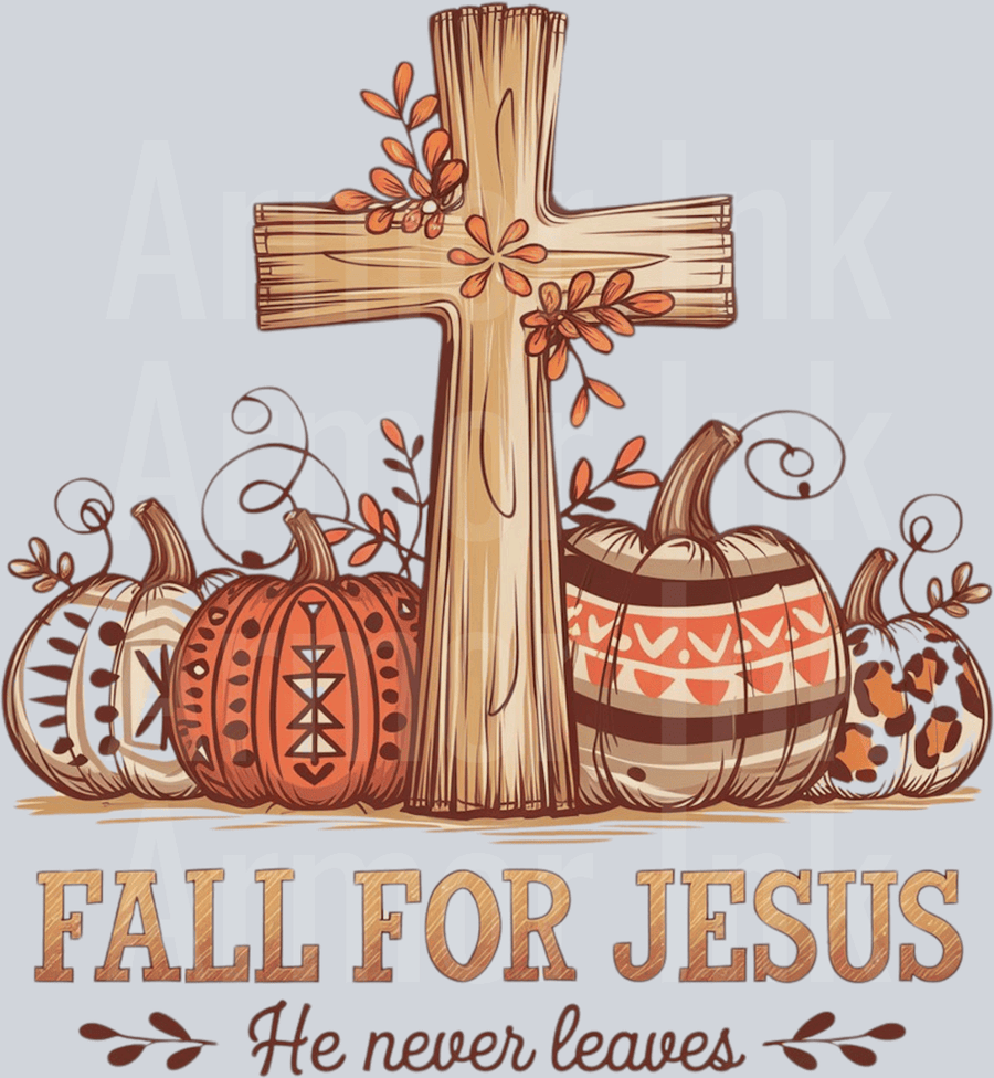 Fall For Jesus He Never Leaves DTF transfer