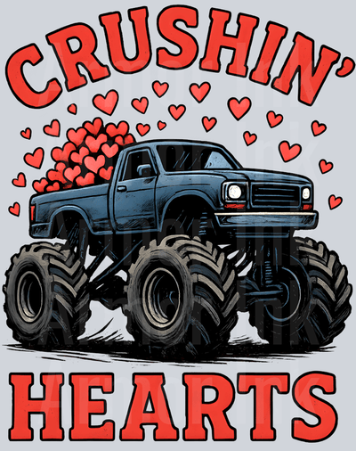 Crushin' Hearts Monster Truck Valentine DTF transfer