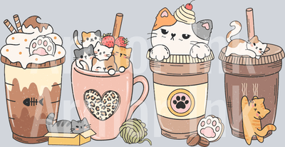 Cat Coffee DTF transfer