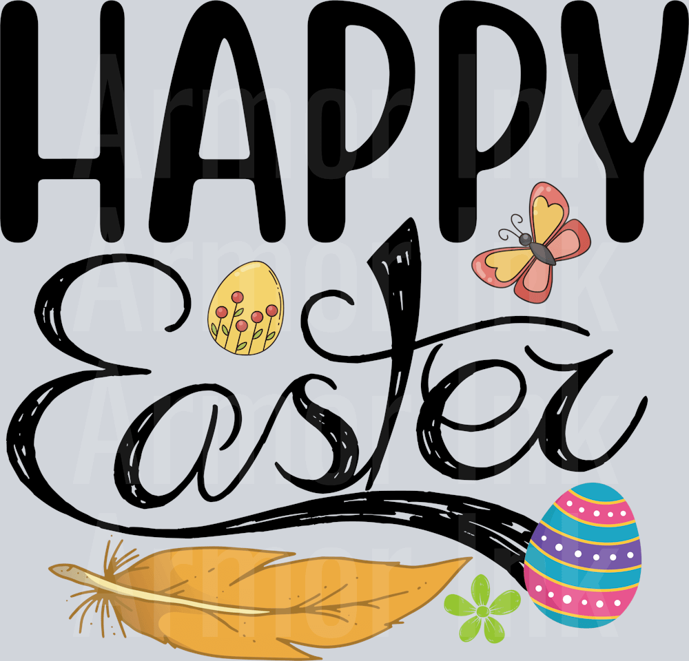 Happy Easter Black Script Eggs DTF Transfer – Ready to Press | Armor Ink