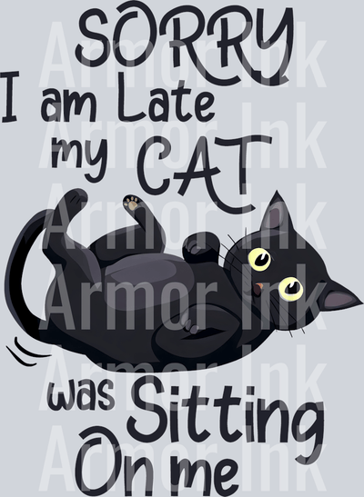 Sorry I Am Late My Cat Was Sitting On Me DTF transfer