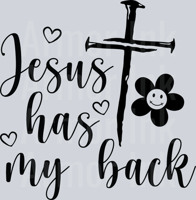 Jesus Has My Back Black DTF transfer