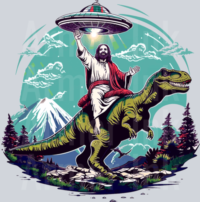 Jesus, UFO, Dinosaur DTF transfer